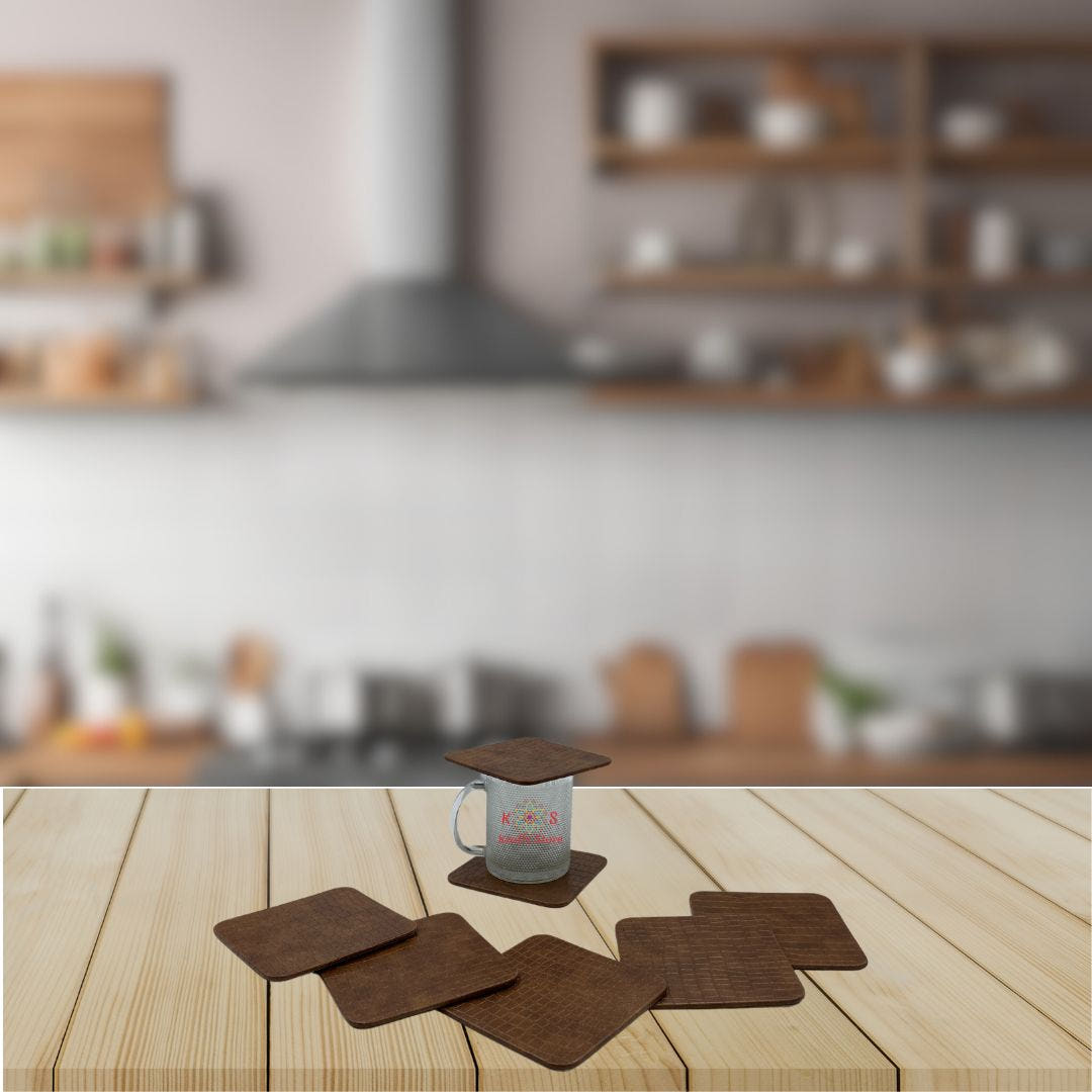 Tea Coasters, Pack of 6, Camel Brown Square, detail shot