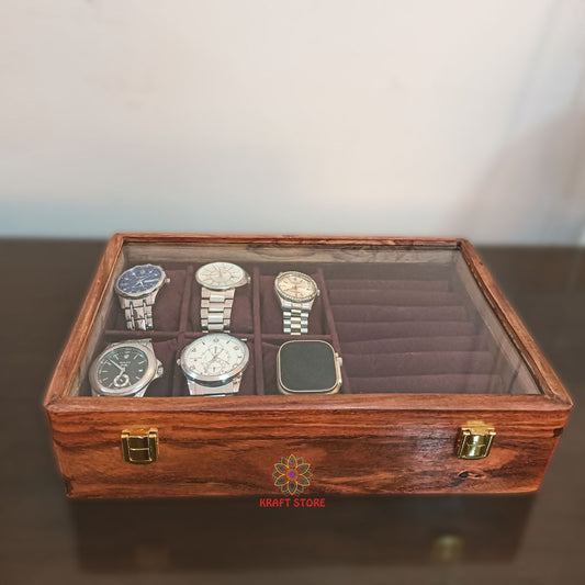 Dual Storage for Watches & Cufflinks/Rings (Glass  Top)