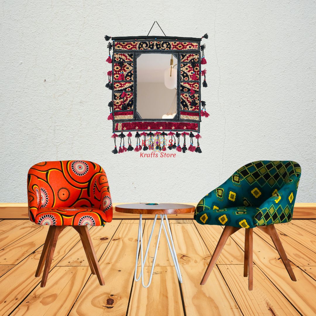 Balochi Portrait Wall Hanging with Mirror, Style 3, detail shot