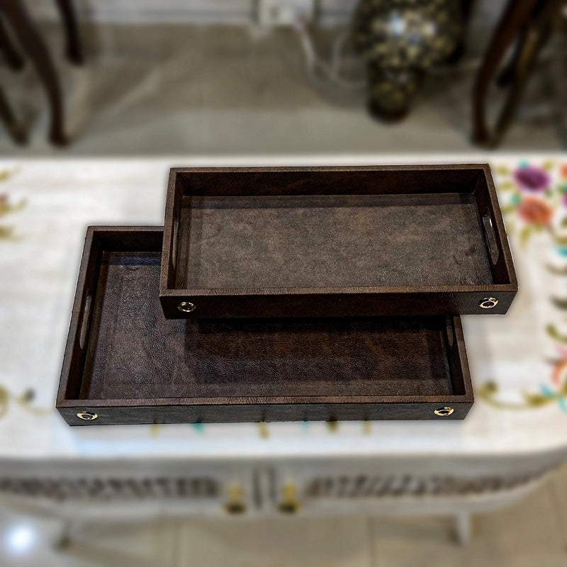 Leatherite Serving Trays Set Of 2 (4 Colors)