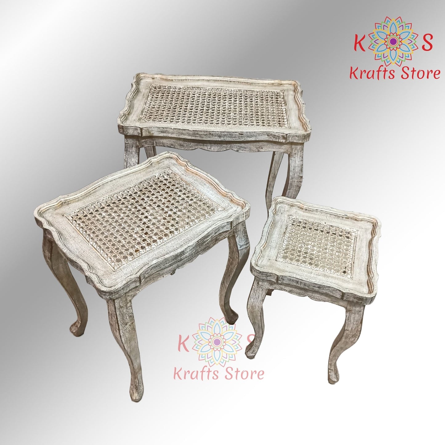 Nesting Tables with chalk finish and Cane work