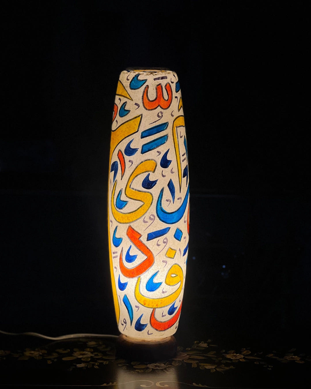Calligraphic Art Bottle Shape Table Lamp, Camel Skin, front view