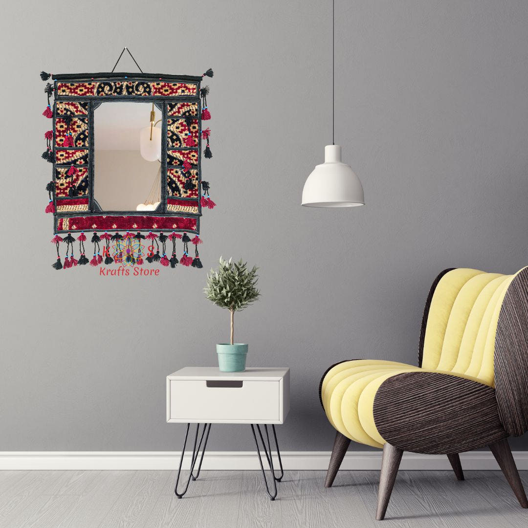 Balochi Portrait Wall Hanging with Mirror, Style 3, side view