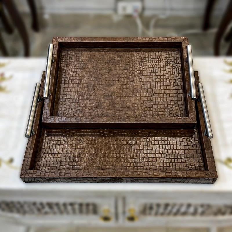Leatherite Serving Trays with Metallic Handles, color option 2