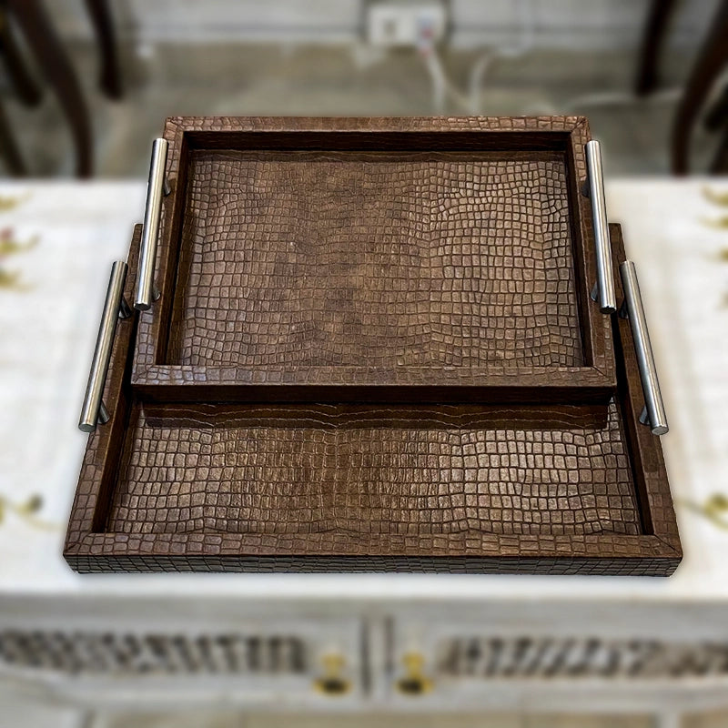 Leatherite Serving Trays with Metallic Handles, color option 2