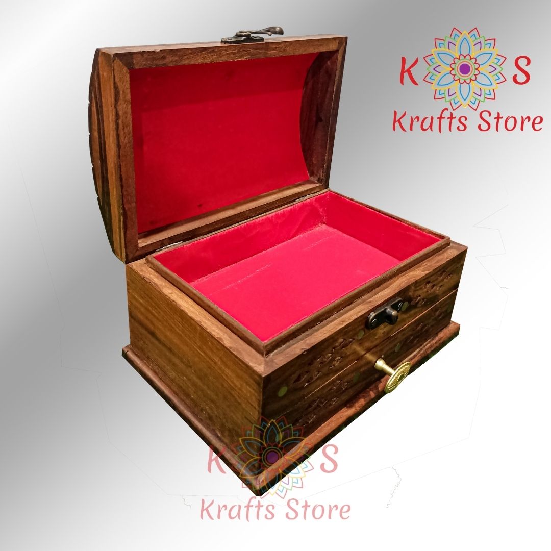 Jewelry Box with Jali Brass Work and Drawer, brass detail