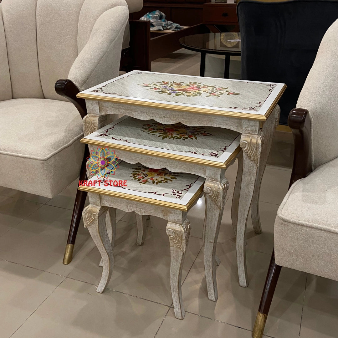 Hand-Painted Wooden Nesting Tables – Chalk Finish | Set of 3
