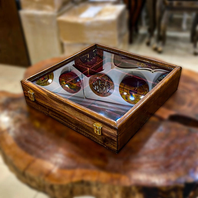 3-in-1 Organizer for Watches Glasses and Rings with Glass Top, open view
