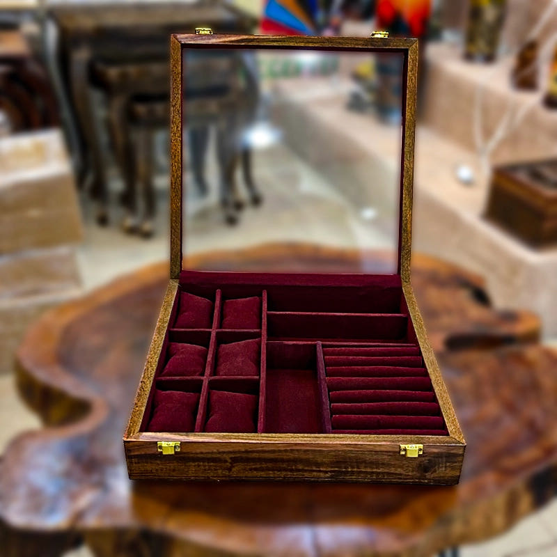 3-in-1 Organizer for Watches Glasses and Rings with Glass Top, front view