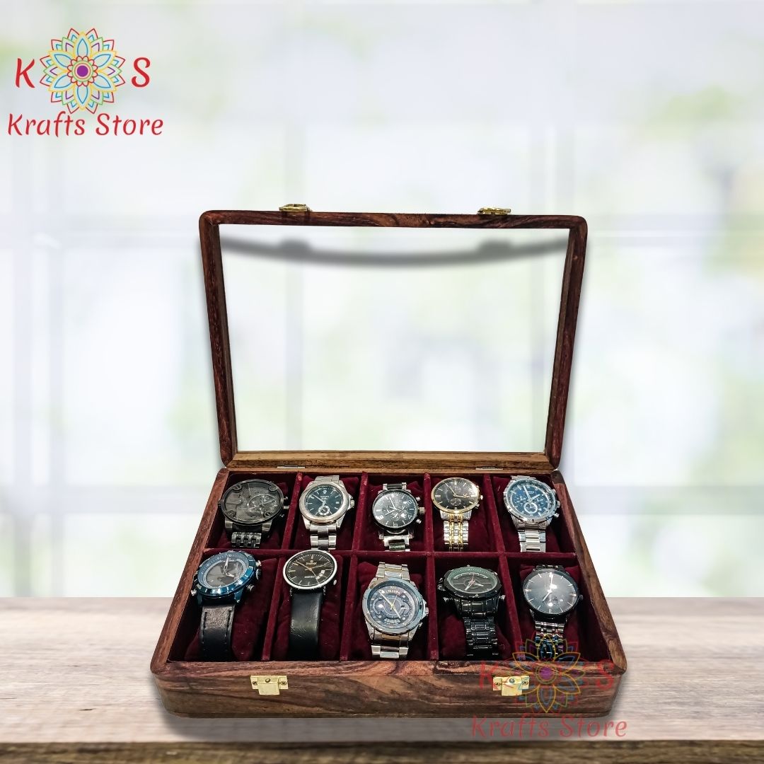 Watch Box for 10 Watches with Original Glass Top - closed lid view