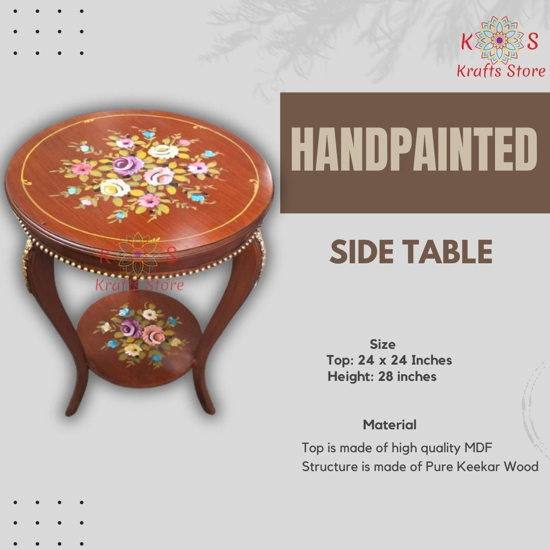 Corner Side Table with Floral Art, Style 4, front view