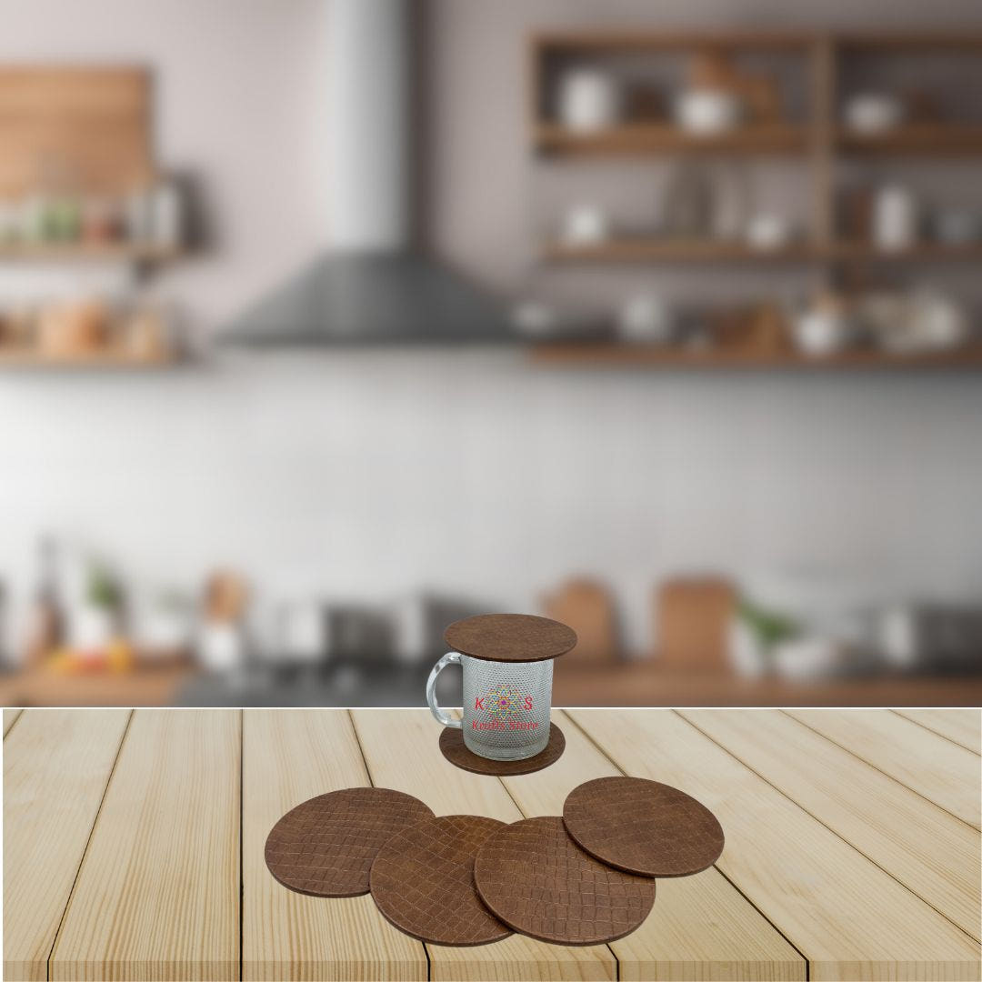 Tea Coasters, Pack of 6, Camel Brown Round, detail shot