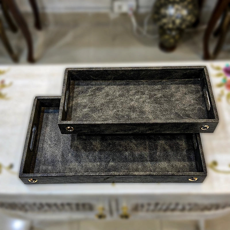 Leatherite Serving Trays Set Of 2 (4 Colors)