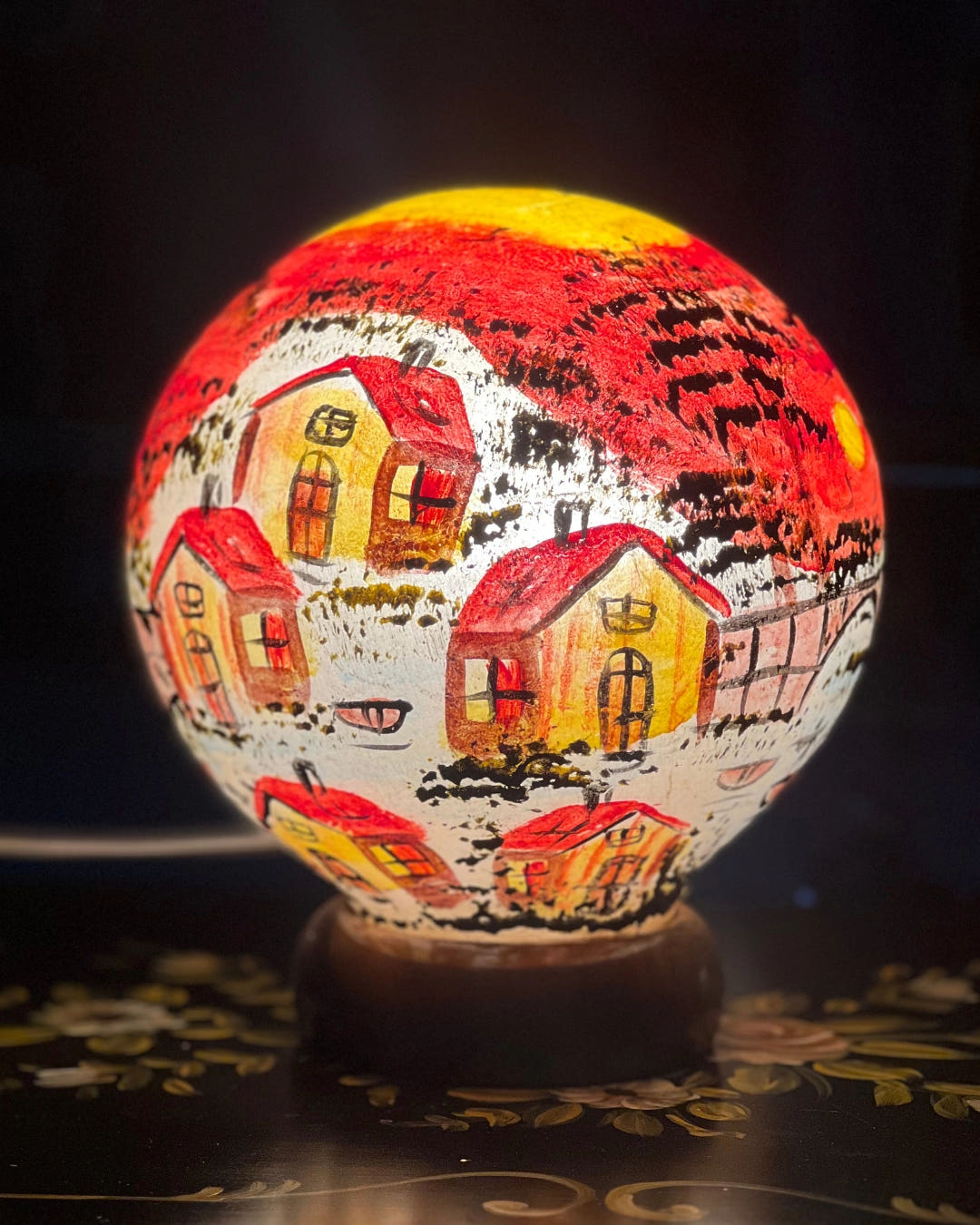 Home Painting Globe Lamp, Camel Skin, front view