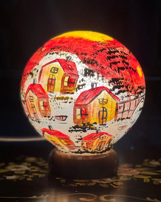 Home Painting Globe Lamp, Camel Skin, front view