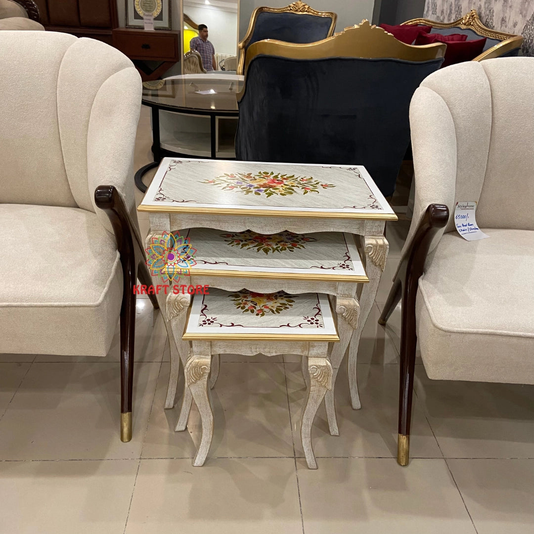 Hand-Painted Wooden Nesting Tables – Chalk Finish | Set of 3