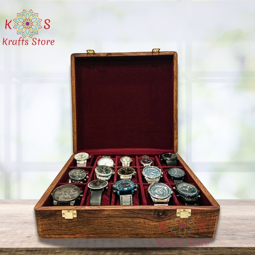 Watch Box for 15 Watches with Solid Wood Top, interior detail