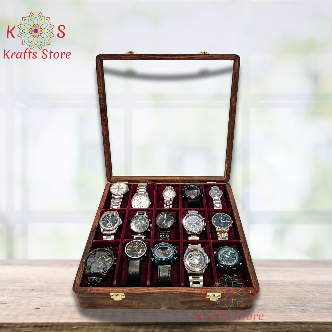 Watch Box for 15 Watches with Original Glass Lid, closed view