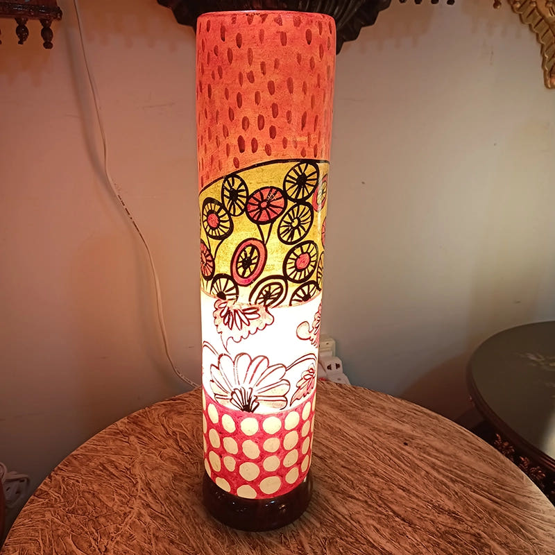 Glass Shape Camel Skin Table Lamp, Rustic Naqashi, detail shot