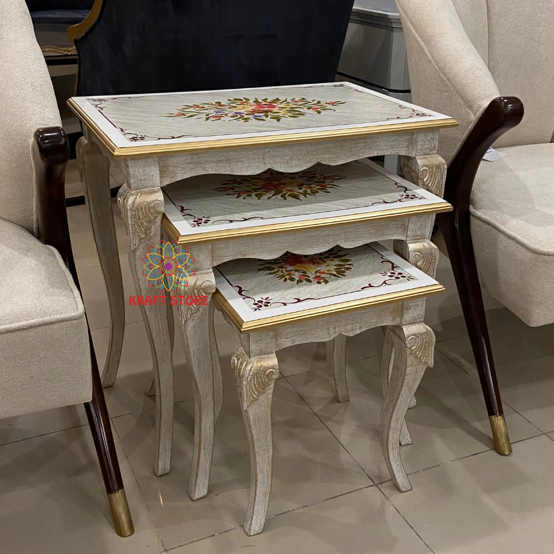 Hand-Painted Wooden Nesting Tables – Chalk Finish | Set of 3