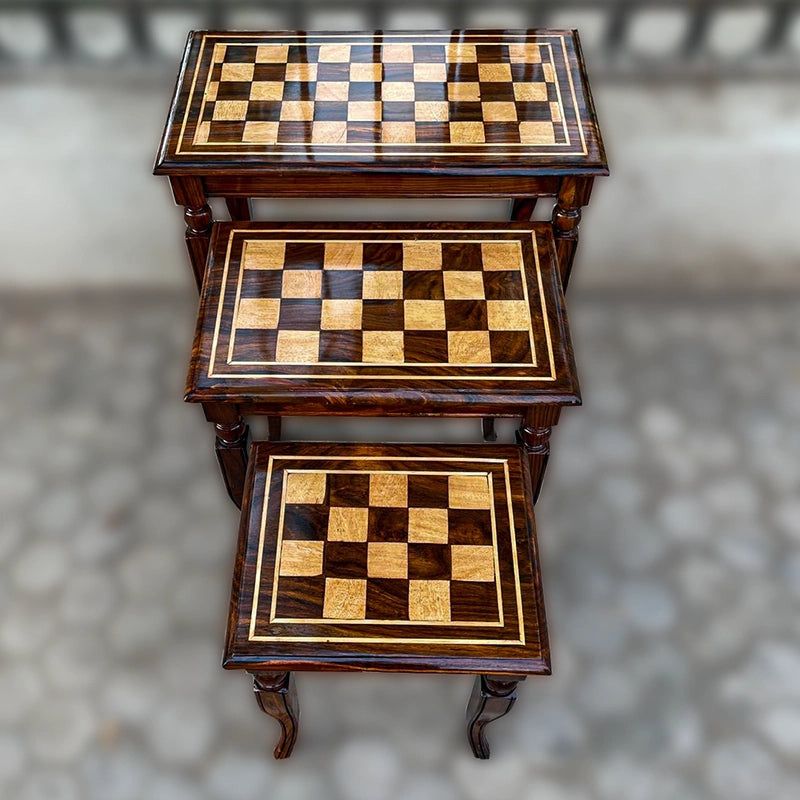Nesting Table check Design pure Sheesham Wood