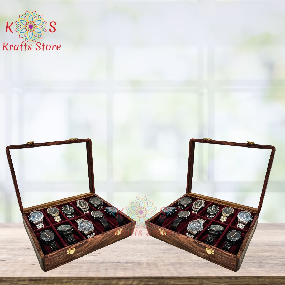 Watch Box for 10 Watches with Original Glass Top - interior compartments