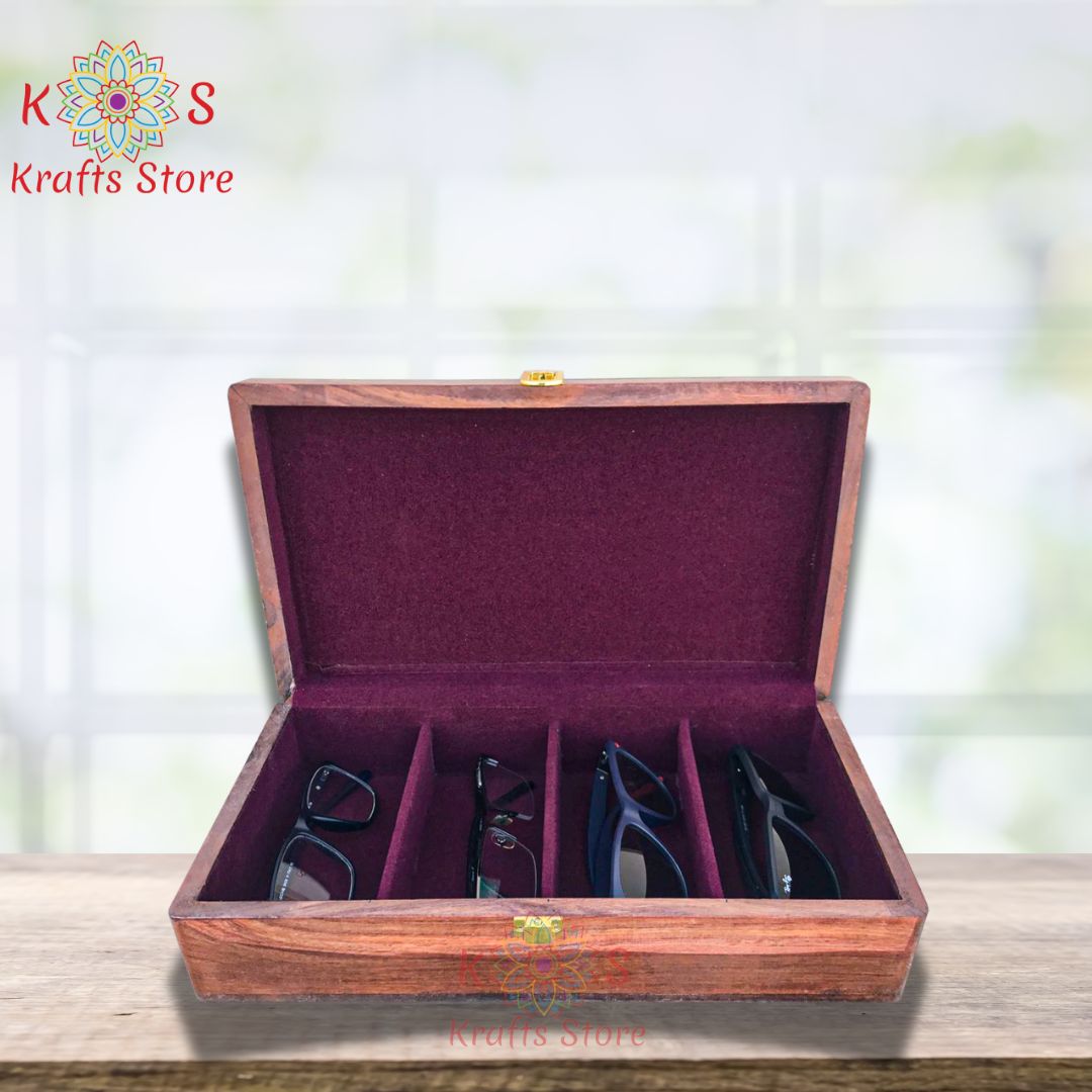 Elegant Glasses Box - 4 Glasses Capacity, Solid Wood Top