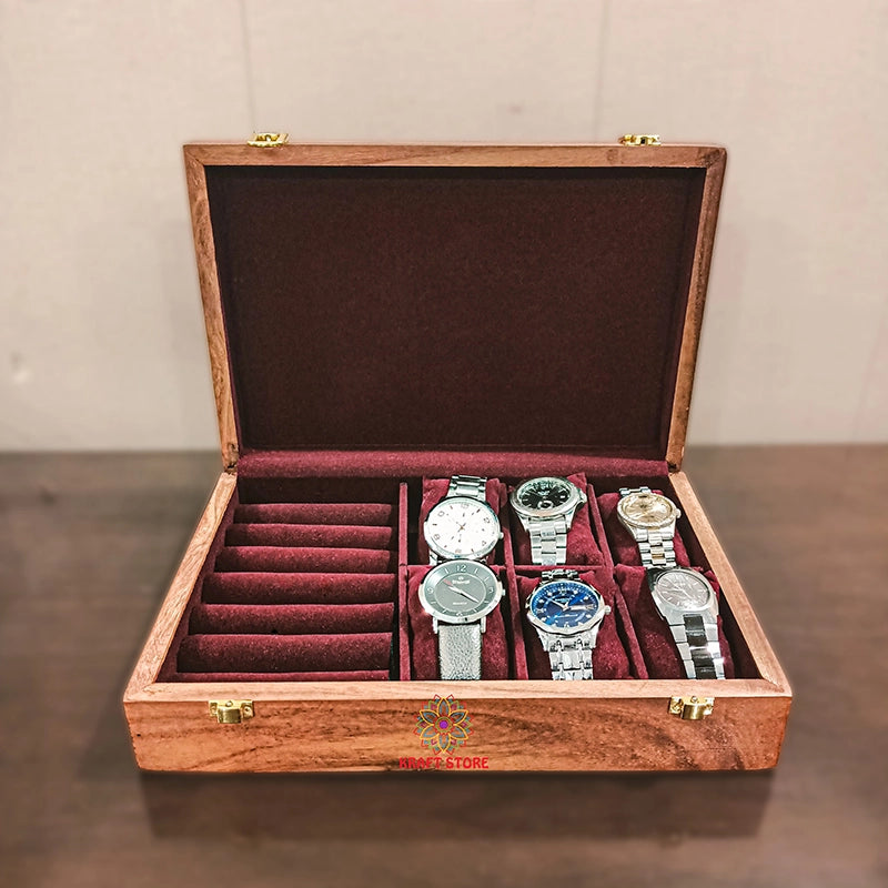 Dual Storage for Watches & Cufflinks/Rings (Wood Top)
