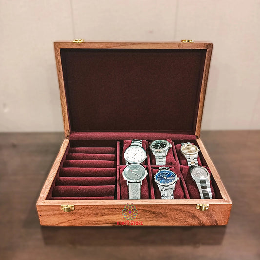 Dual Storage for Watches & Cufflinks/Rings (Wood Top)