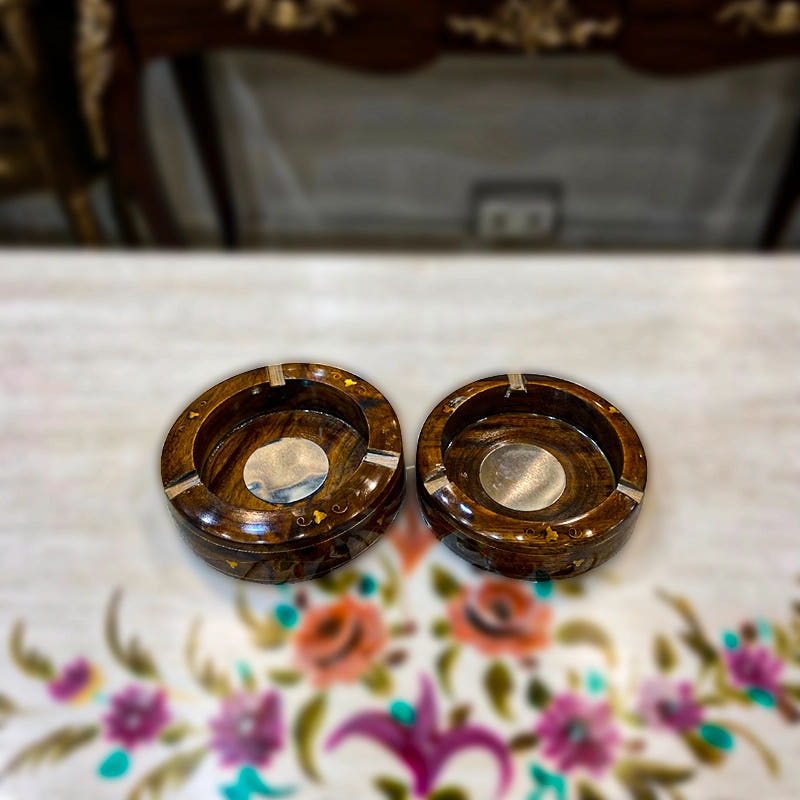 Traditional Round Ash Tray, Sheesham Wood, front view