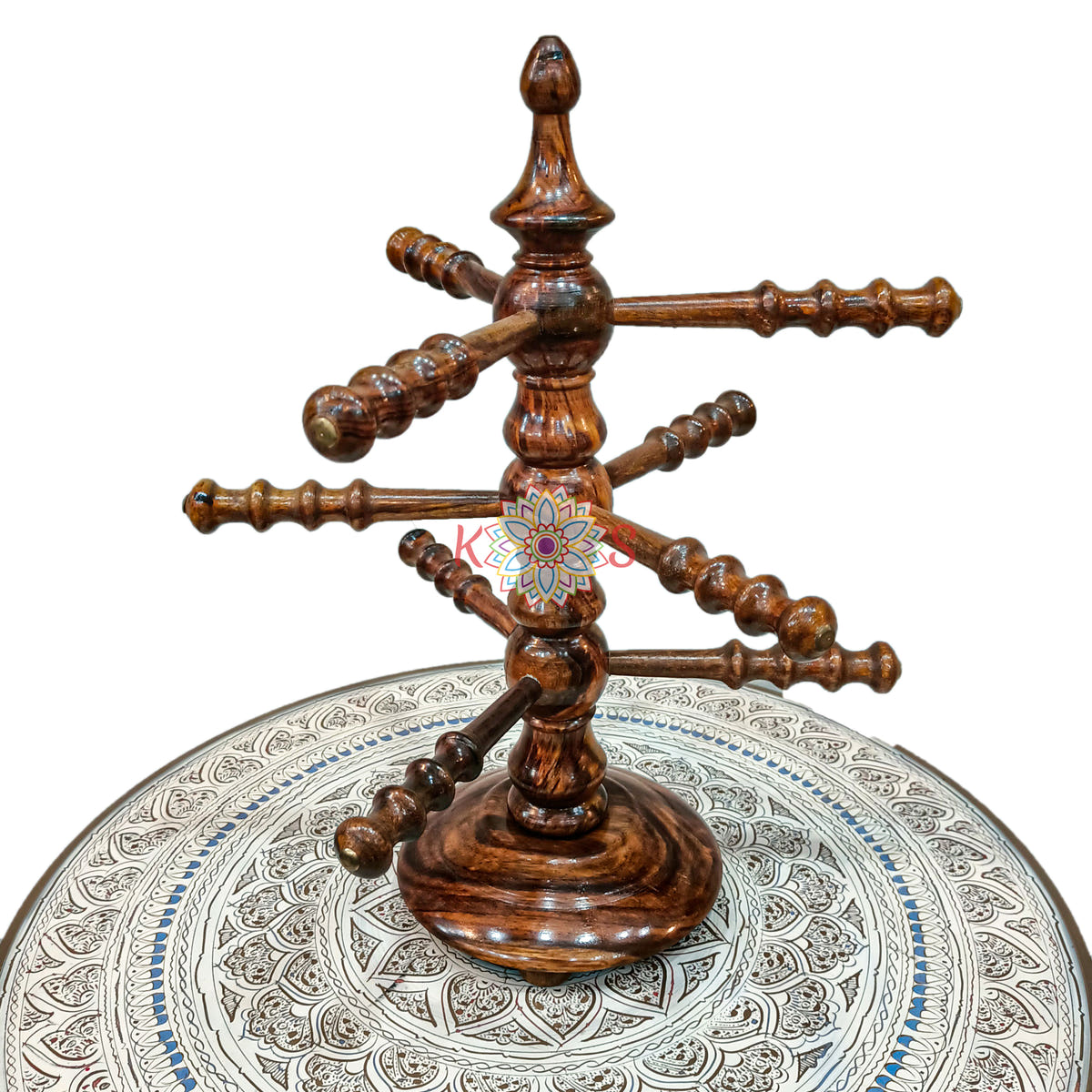Bangle Stand with 9 Sticks, Sheesham Wood, detail shot