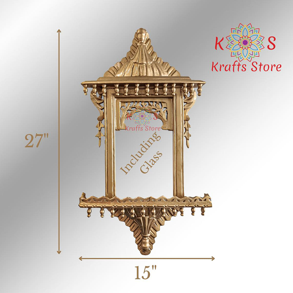 Chinioti Jharoka with Mirror, Golden Deco, front view