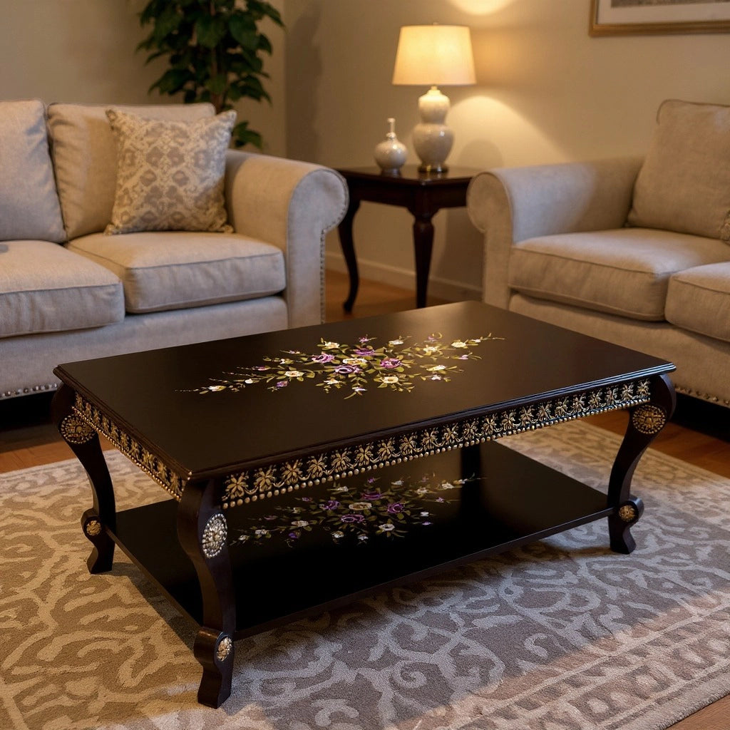 Hand Painted Center Table | Dark Brown