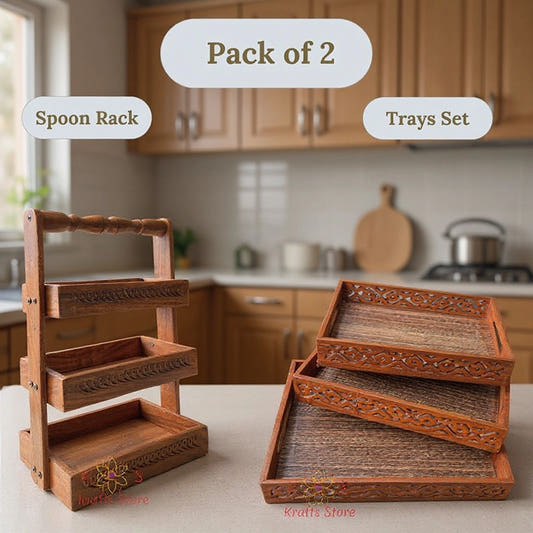 Combo 3-Piece Trays Set and Spoon Stand, front view