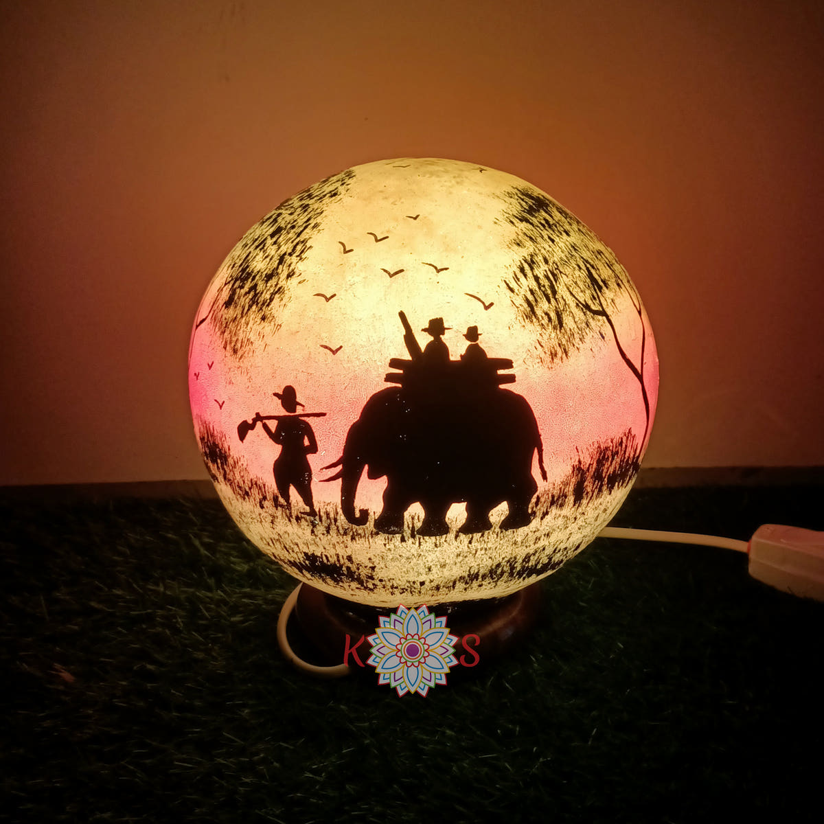 Desert Scenery Globe Lamp, Camel Skin, front view
