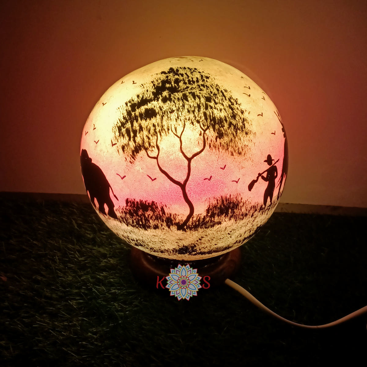 Desert Scenery Globe Lamp, Camel Skin, side view