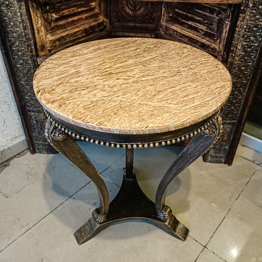 Corner Side Table with Marble Look Finish, front view