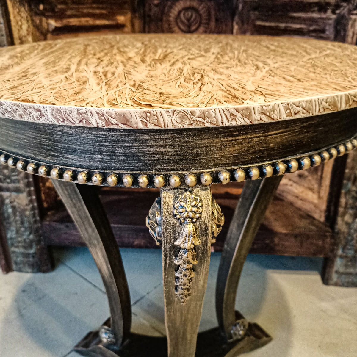 Corner Side Table with Marble Look Finish, top view