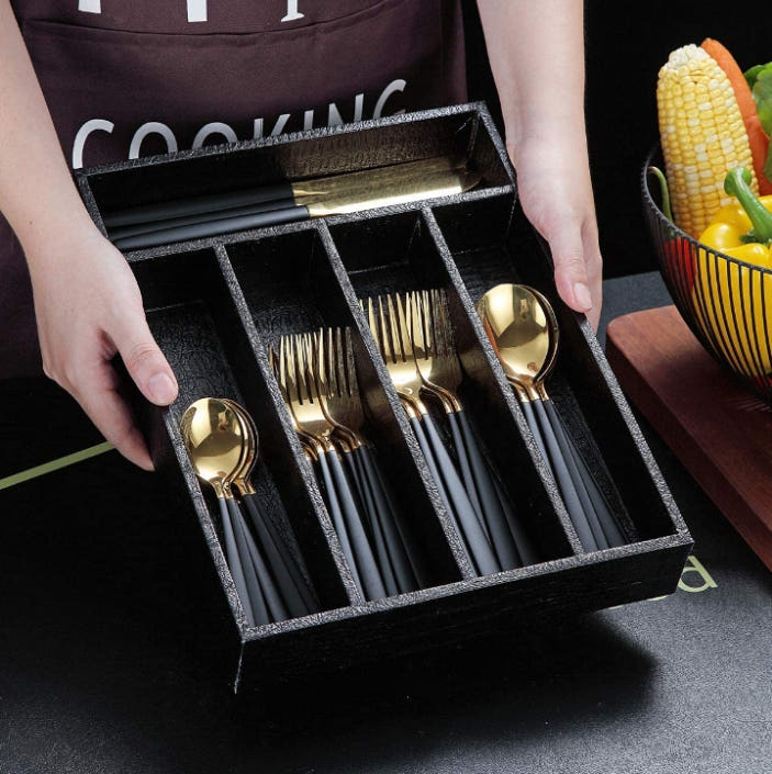 Cutlery and Drawer Organizer, Leatherite, front view