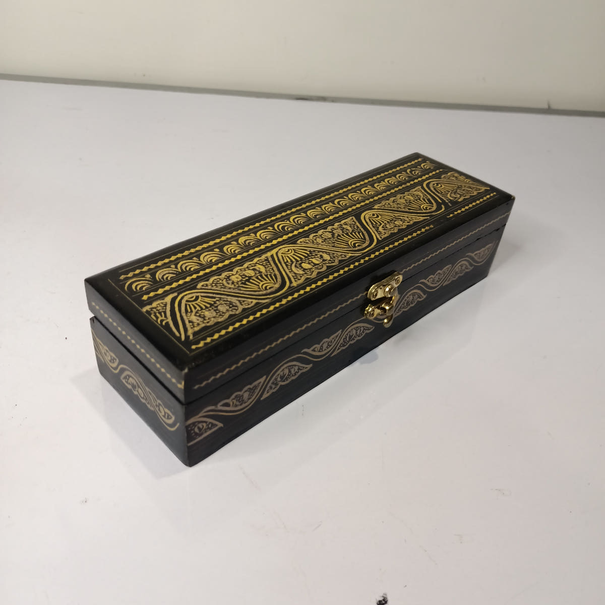 Naqashi Jewelry Box Geometry Box, Golden, front view