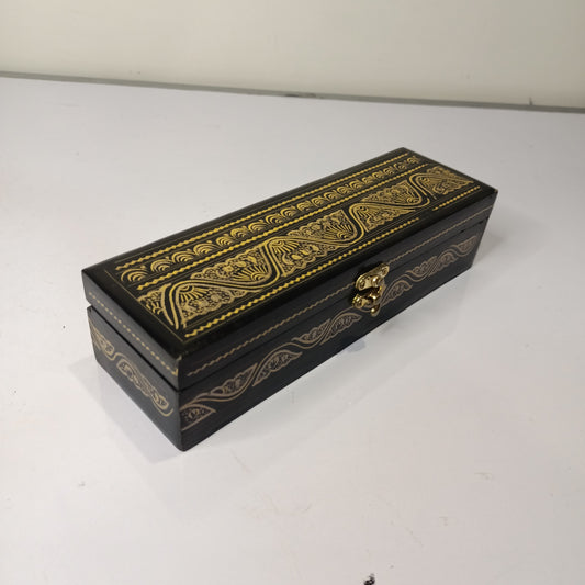 Naqashi Jewelry Box Geometry Box, Golden, front view