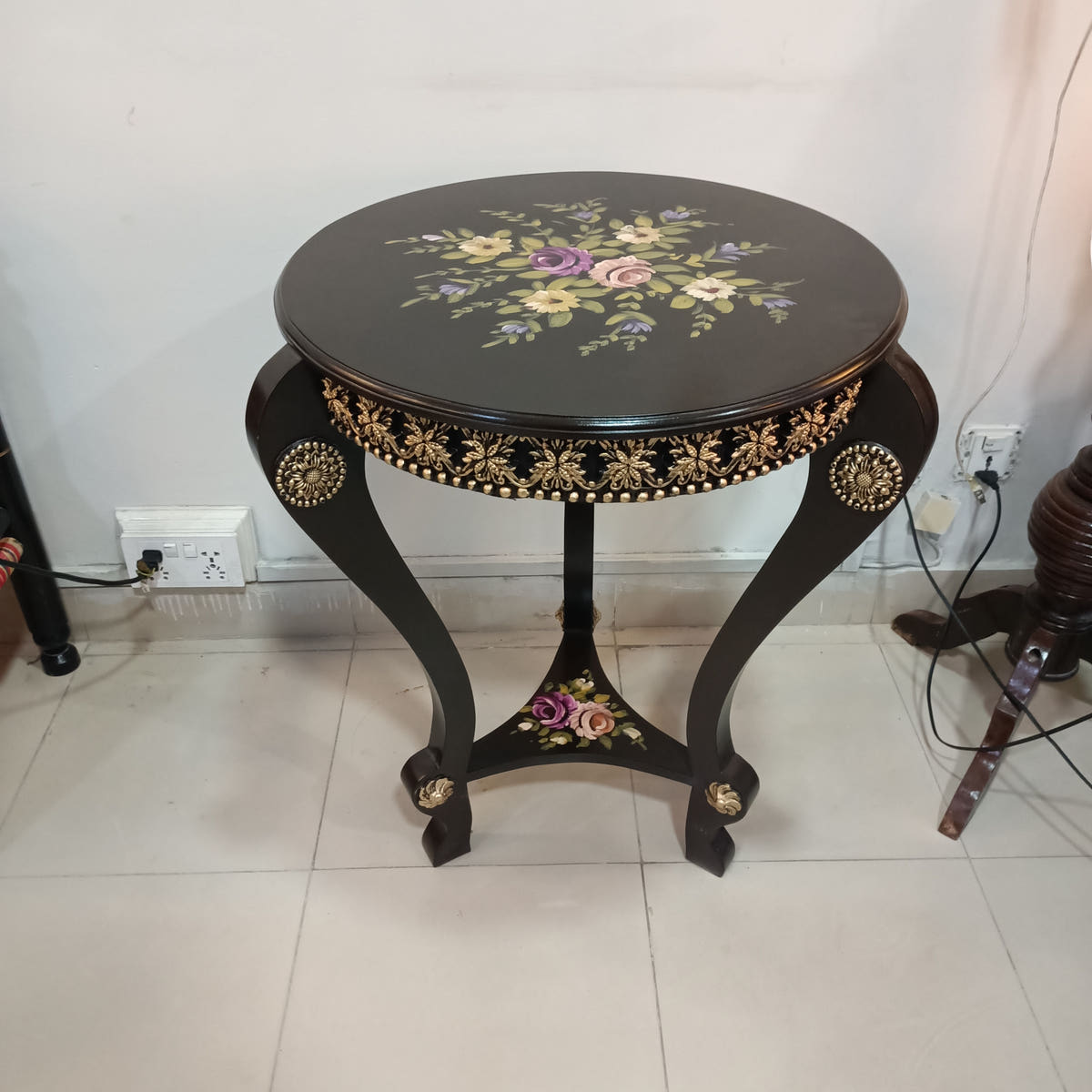 Corner Side Table with Floral Art, Style 2, front view