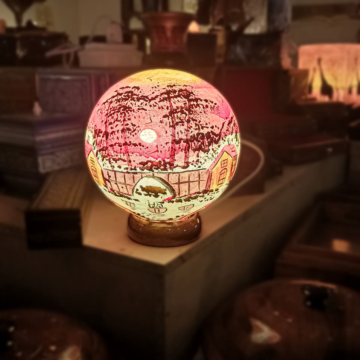 Home Painting Globe Lamp, Camel Skin, detail shot 1