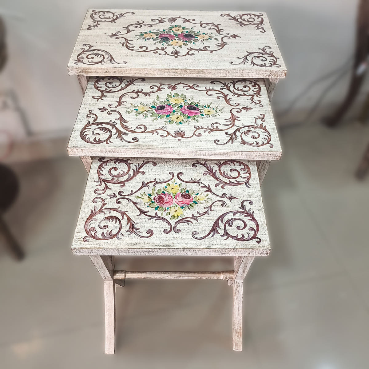 Chalk Finish Hand-Painted Nesting Tables, Set of 3, front view