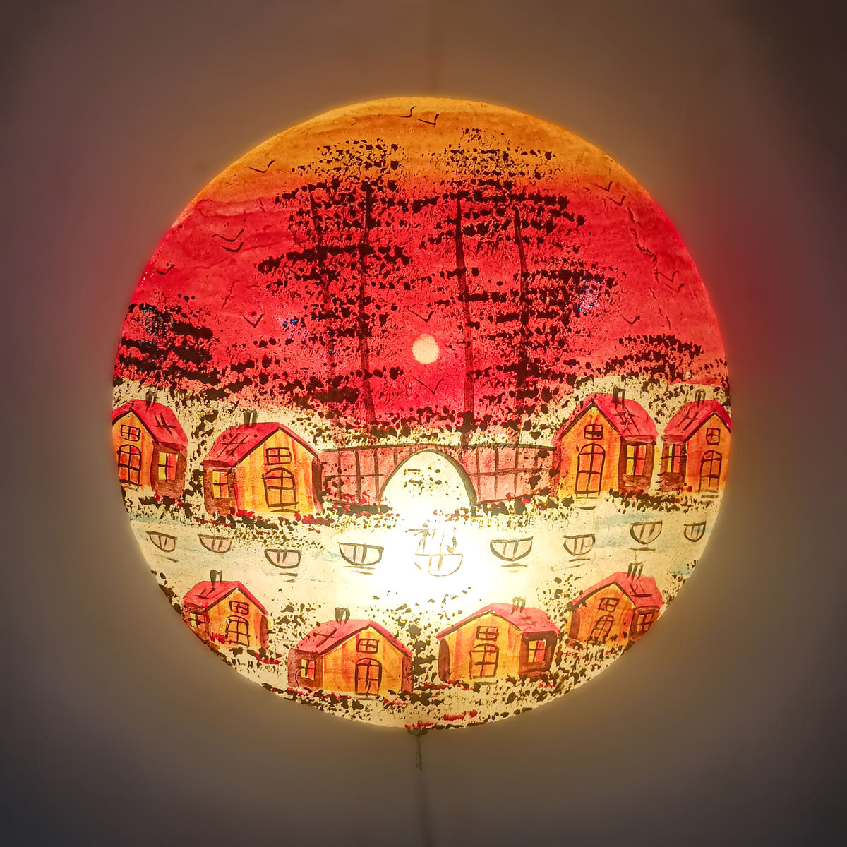 Desert Scene Wall Lamp, Camel Skin, lit view