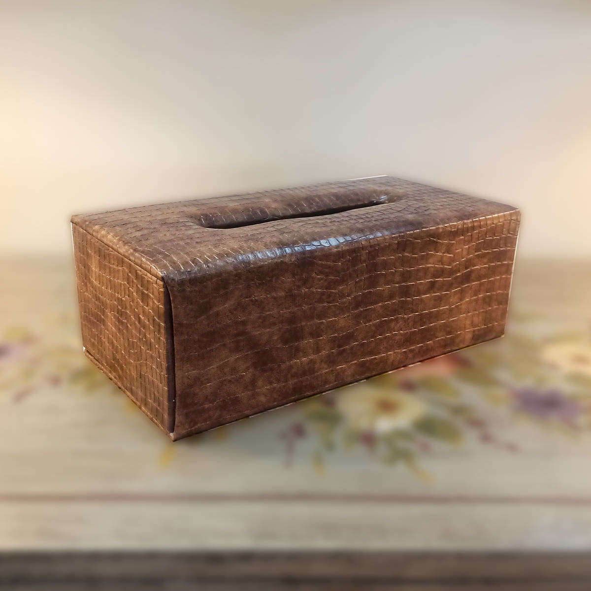 Leather Tissue Box Large, front view