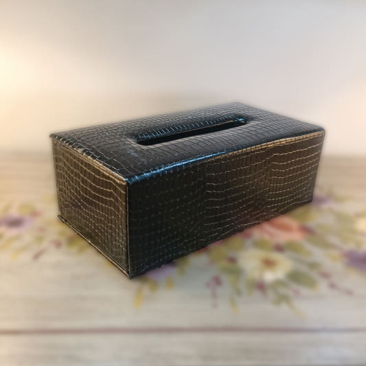 Leather Tissue Box Large Black, front view