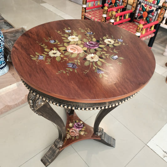 Corner Side Table with Floral Art, Style 1, front view