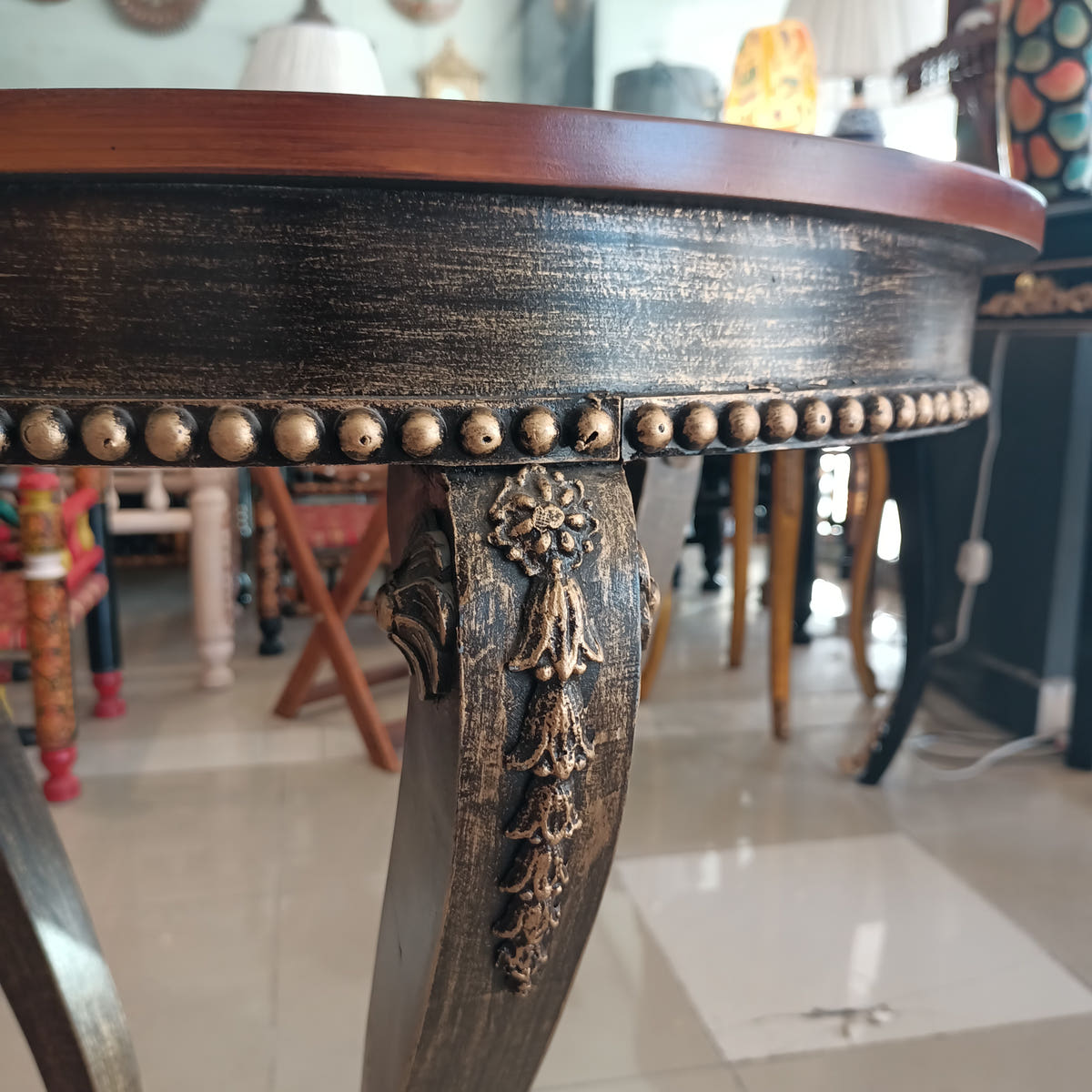 Corner Side Table with Floral Art, Style 1, side view