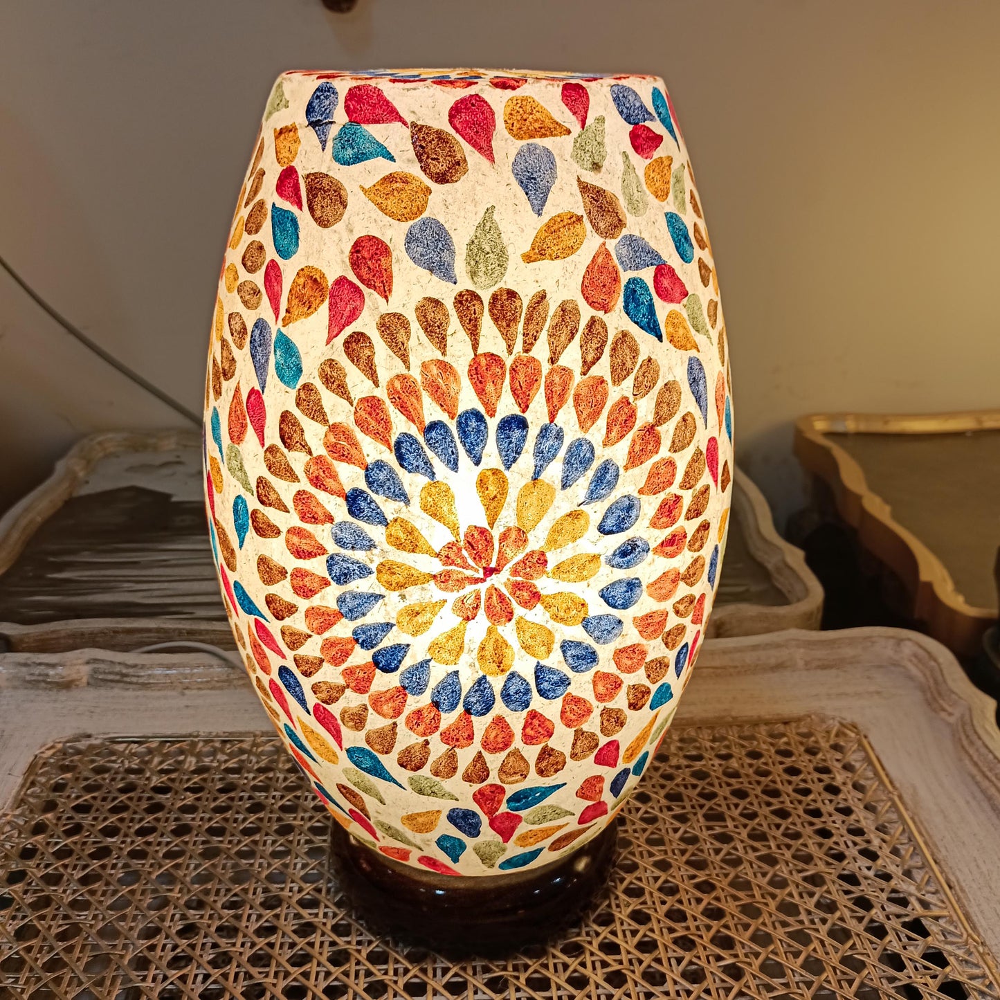 Floral Art Painted Camel Skin Table Lamp